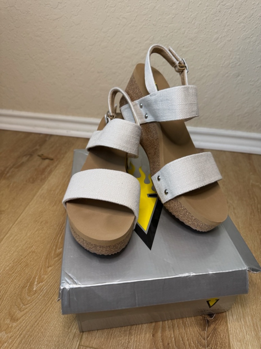 Volatile Ivory/Tan Platform Slingback Wedge Sandals